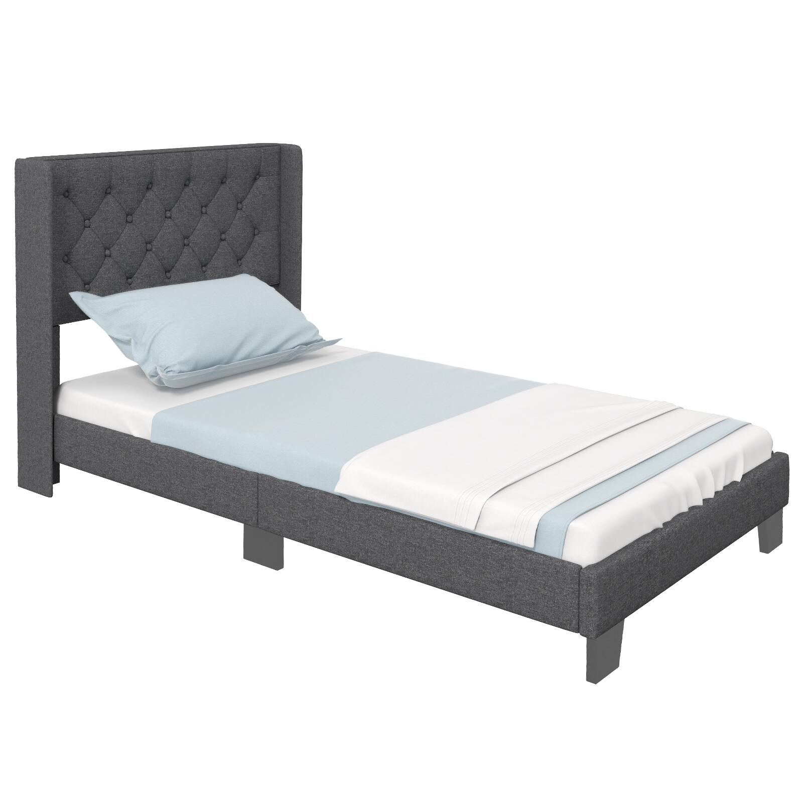 Front. Ecooso - Twin Upholstered Platform Bed Frame with Button Tufted Headboard for Bedroom - Gray.