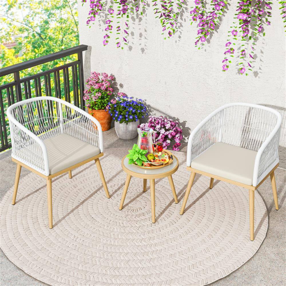Alt View 1. Kadyn - Patio Furniture Sets,Outdoor & Patio Furniture Sets,3 Pieces Outdoor Bistro PE Wicker Conversation Furniture Set-White - White.
