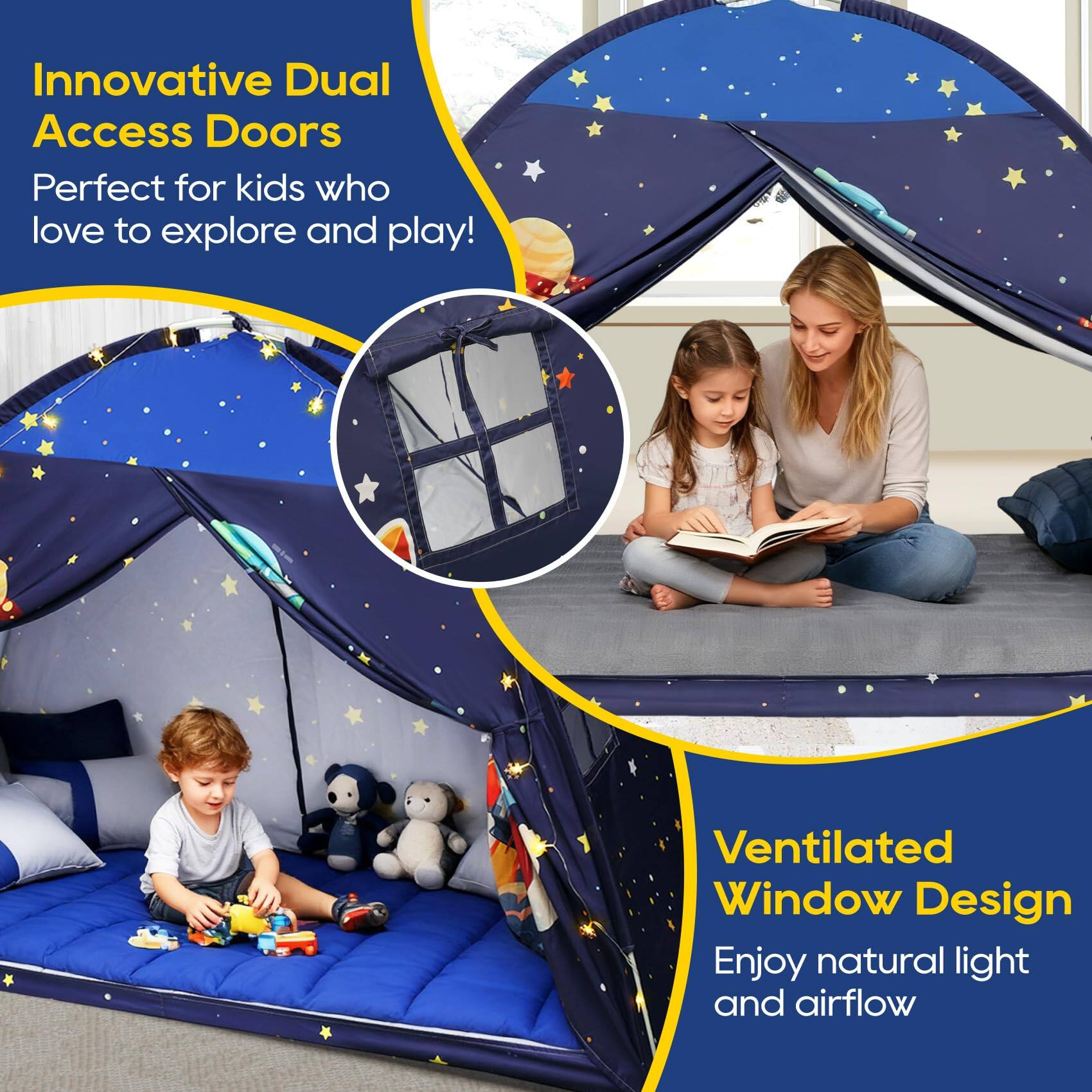 Innovative Dual Access Doors  
Perfect for kids who love to explore and play!

Ventilated Window Design  
Enjoy natural light and airflow