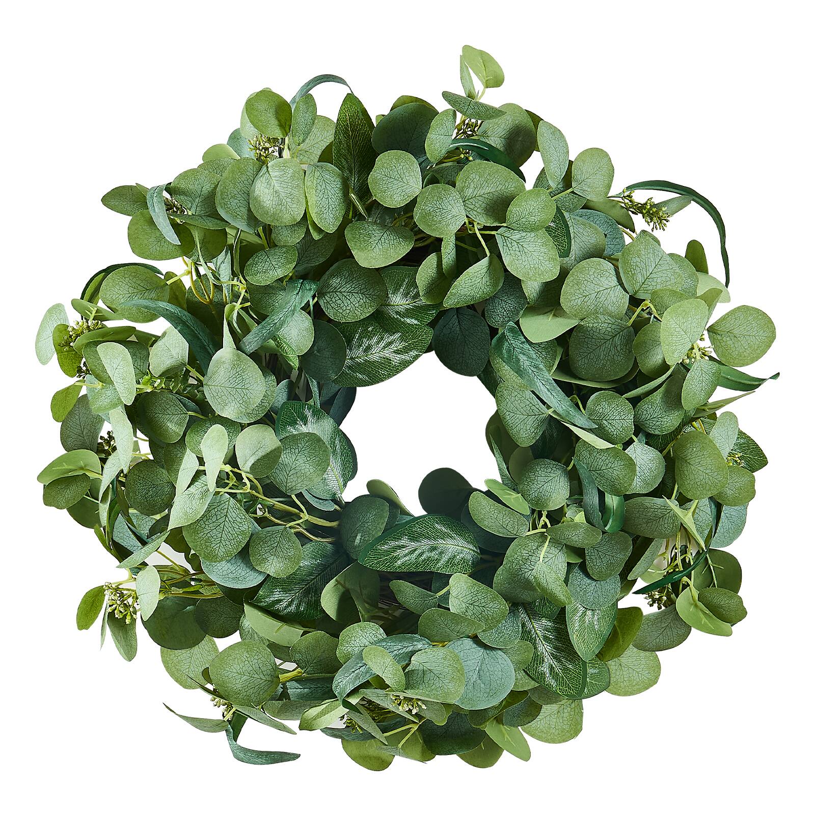 Alt View 5. VEVOR - Artificial Decorative Wreath, 26 in, Green, Decorated with Eucalyptus Leaves, Berries, Thorny Stems - Green.