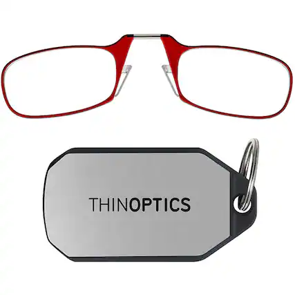Front. ThinOptics - 2.5 Reading Glasses with Silver KeyChain - Red.