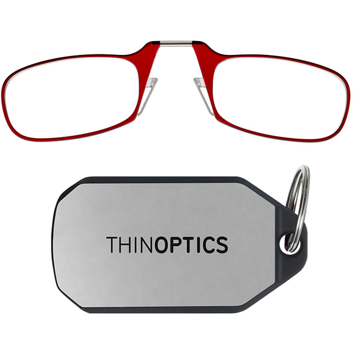 Front. ThinOptics - 2.5 Reading Glasses with Silver KeyChain - Red.