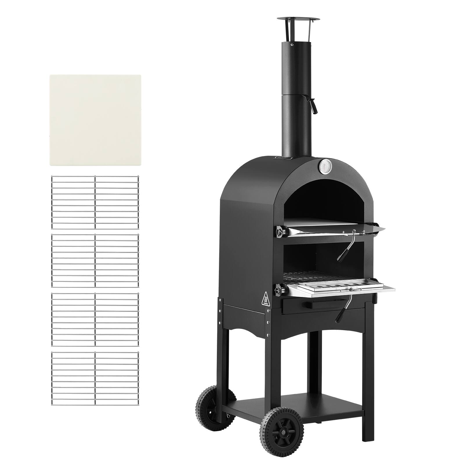 Alt View 5. VEVOR - Outdoor Pizza Oven, 12" Pellet Fire Ovens, 2-Layer Pizza Oven Wood Fired, Wood Burning Outdoor Pizza-Oven with 2 Wheels - Black.