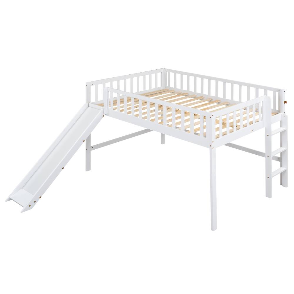 Alt View 3. Loheer - Loheer Full Size Low Loft Bed with Slide and Ladder White - White.