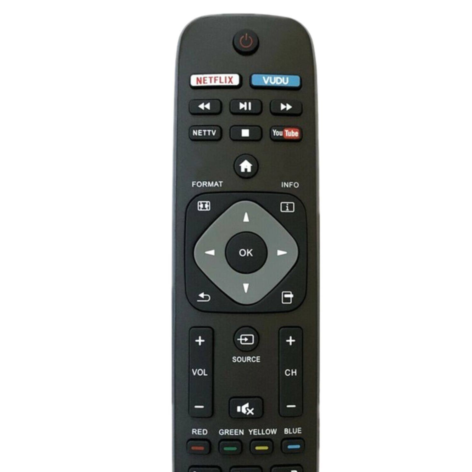 NETFLIX VUDU  
NETTV YouTube  
FORMAT INFO  
OK  
SOURCE CH  
VOL  
RED GREEN YELLOW BLUE