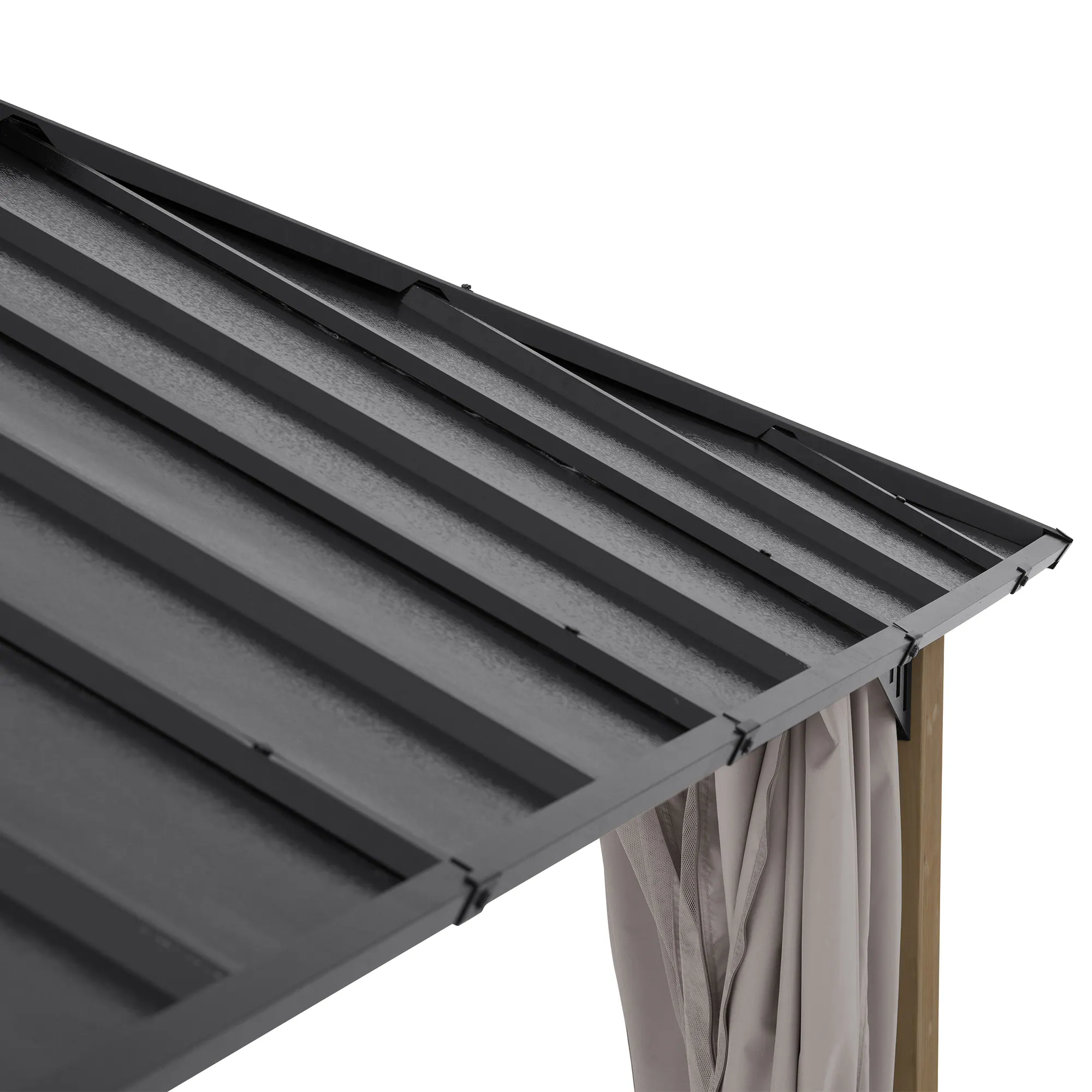 Left. SUNJOY - SUNJOY Kingston 12x12 Gazebo, Steel Hardtop Gazebo with Curtain and Netting - Cedar Posts - Black.