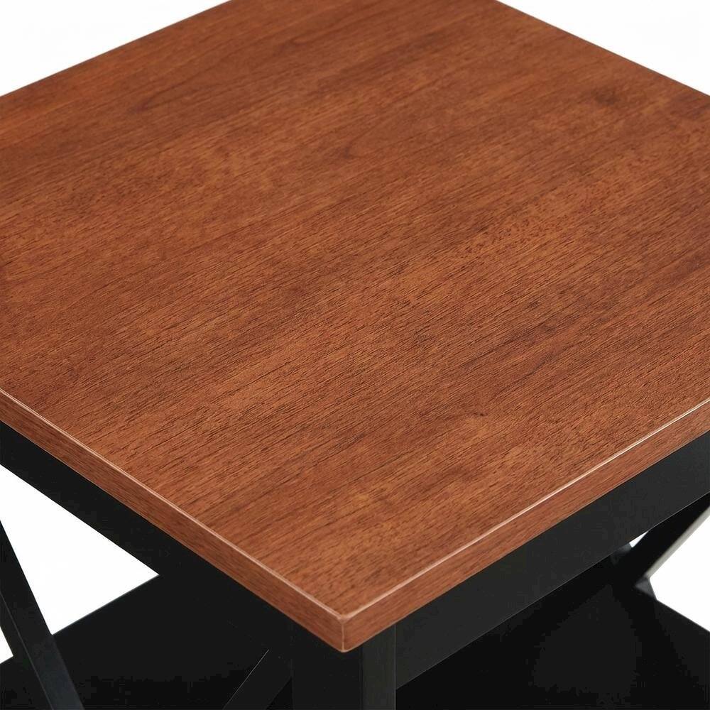 Alt View 3. FurniFact - Cherry finish end table with shelves and transitional coastal style - Black.