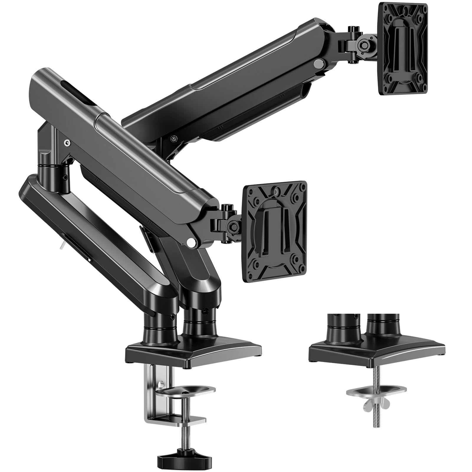 Earthley Blooms - Dual Monitor Arm Computer Screens s Per Full Motion Desk Mounts 2 Monitors Gas Spring Mount Vesa Freelift Pro - Black