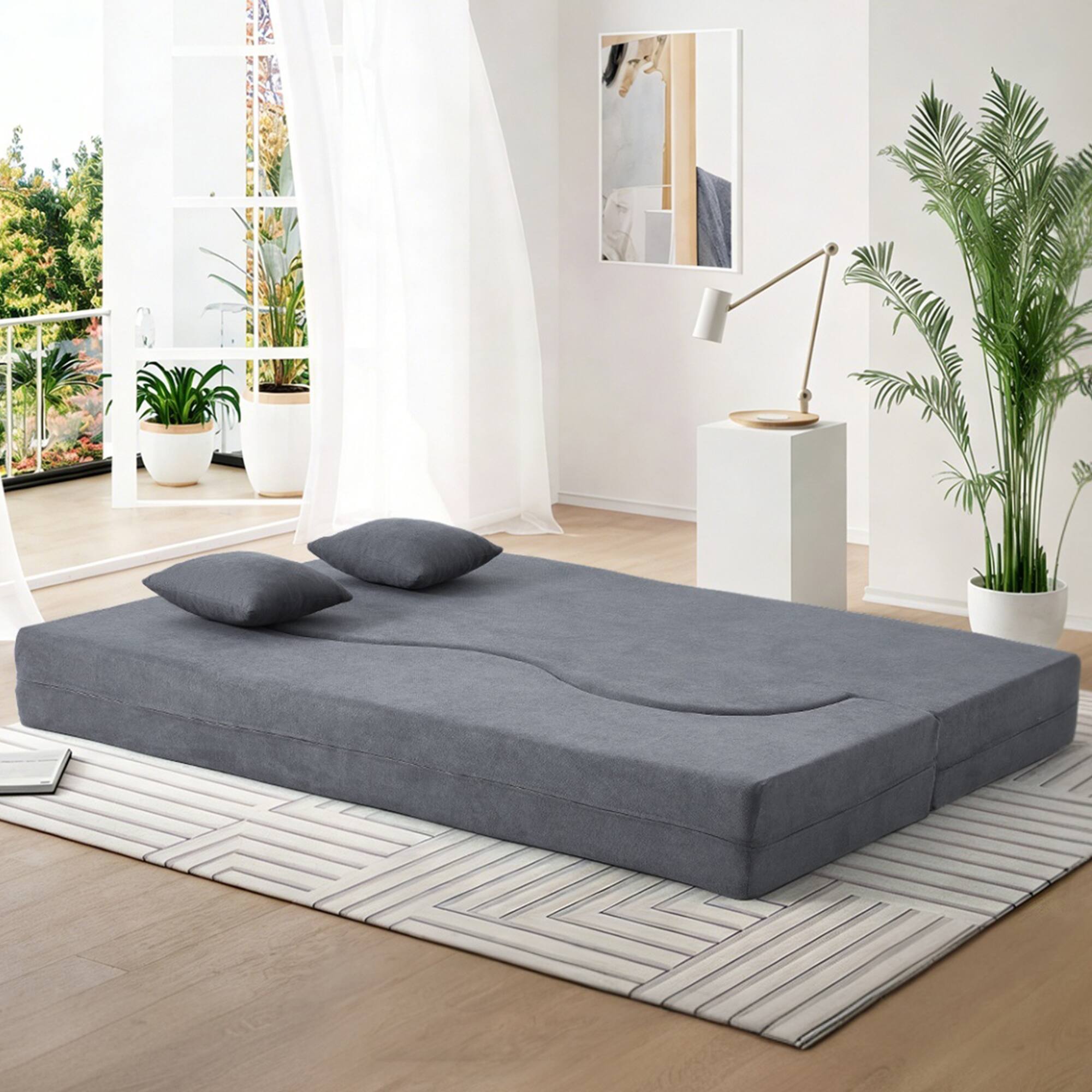 Angle. U-HOMY - High-Density Foam Folding Sofa Bed: Convertible Floor Couch for Living Room, Guest Room, and Bedroom - Grey.