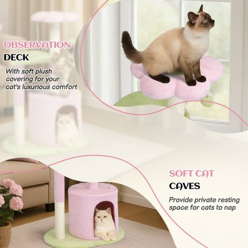 OBSERVATION DECK  
With soft plush covering for your cat's luxurious comfort  

SOFT CAT CAVES  
Provide private resting space for cats to nap