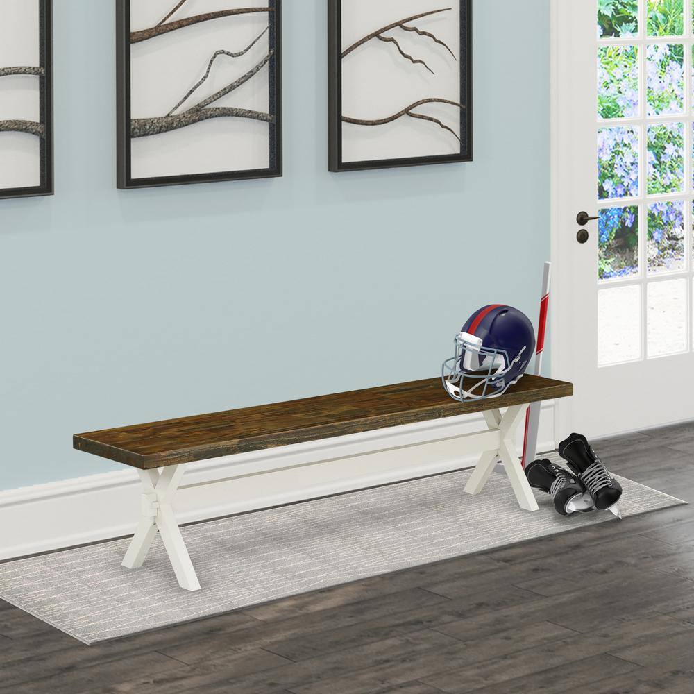 Back. East West Furniture - V-Style Modern Dining Room Bench with Wooden Seat - Brown.