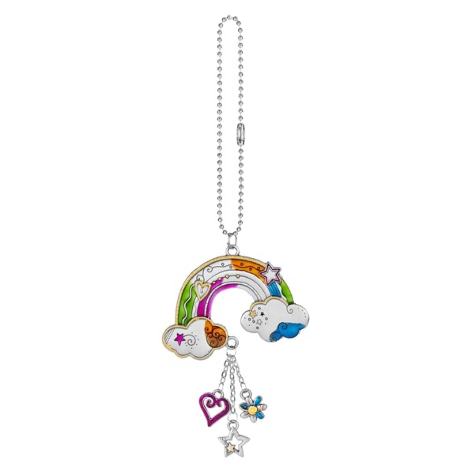 Ganz - Rainbow with Heart Star and Flower Color Car Charm 7.5 inch - Silver