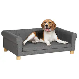 Pawhut - Modern Dog Couch Bed, Pet Sofa for Medium to Large Dogs or Cats, Elevated Pet Couch Bed with Seat Cushion - Dark Gray