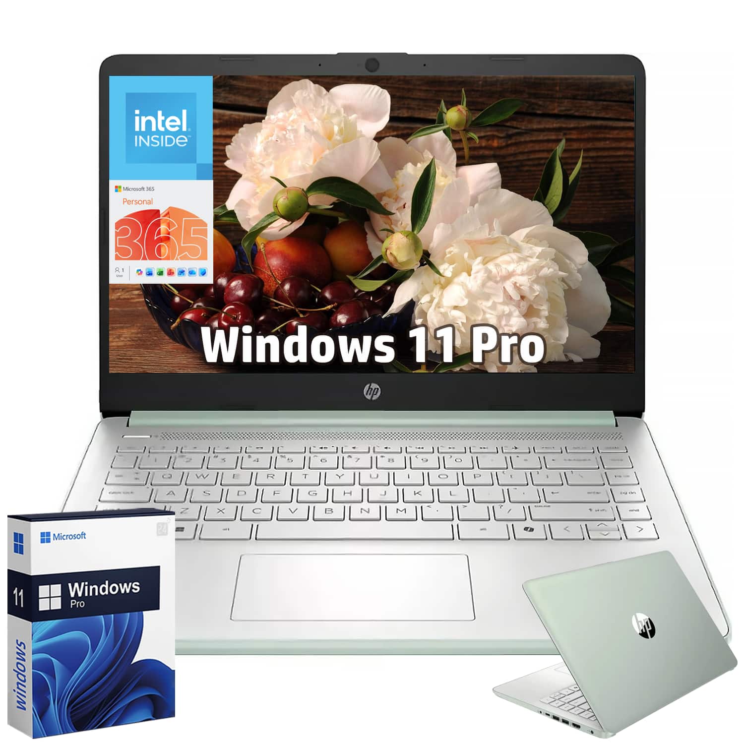 HP - 14" HD Laptop - Intel N150 - 16GB RAM - 128GB UFS - Wi-Fi 6 - Windows 11 Pro - 1 Year Microsoft 365 - Willow Green