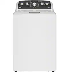 GE - 4.5 Cu. Ft. High-Efficiency Top Load Washer with Spanish Control Panel - White with Matte Black - Front_Zoom