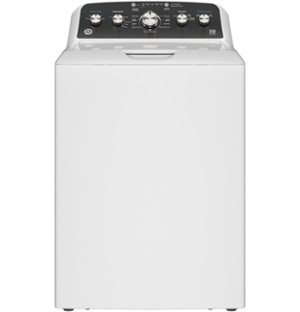 GE - 4.5 Cu. Ft. High-Efficiency Top Load Washer with Spanish Control Panel - White with Matte Black