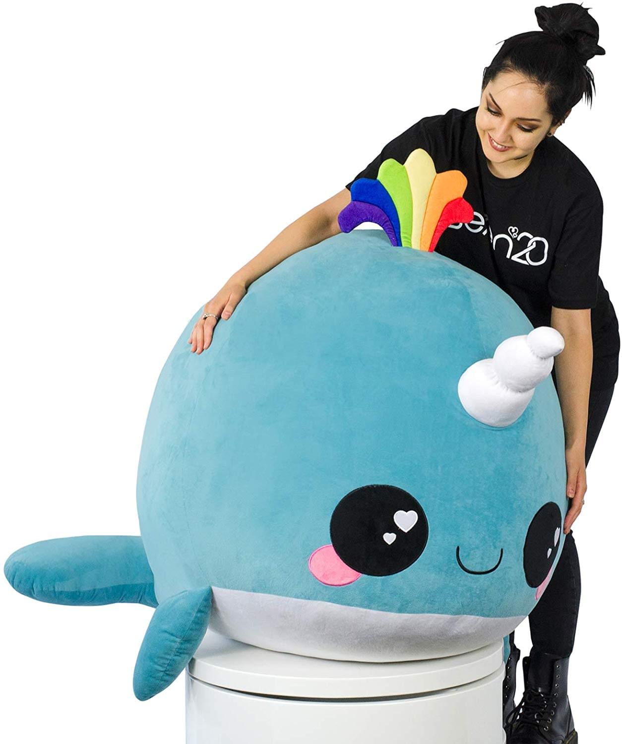 Alt View 10. Seven20 - Glitter Galaxy Blue Narwhal 48 Inch Stuffed Animal Plush - Blue.