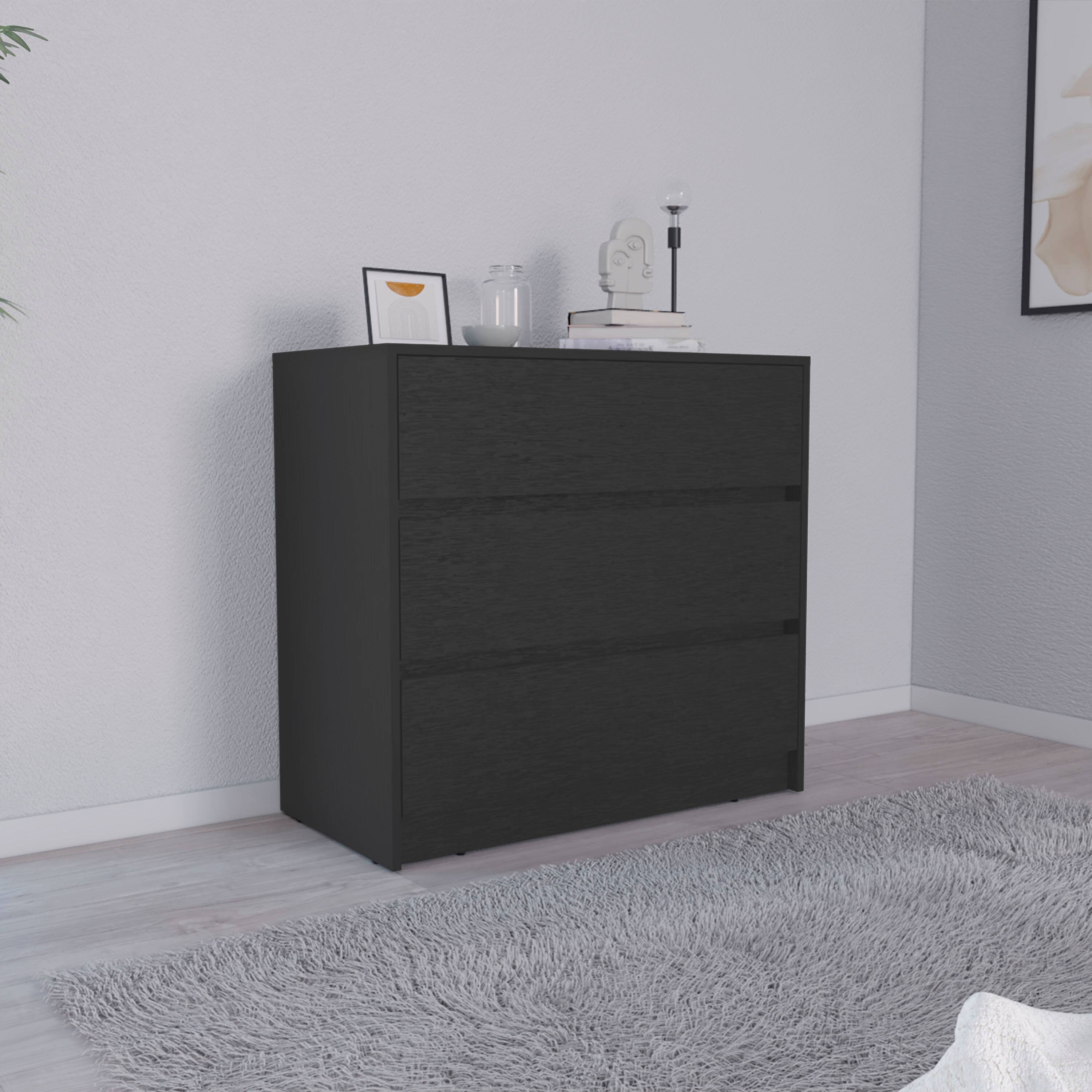 Angle. TuHome - Austin Three Drawer Dresser, Pull Out Mechanism - Black.