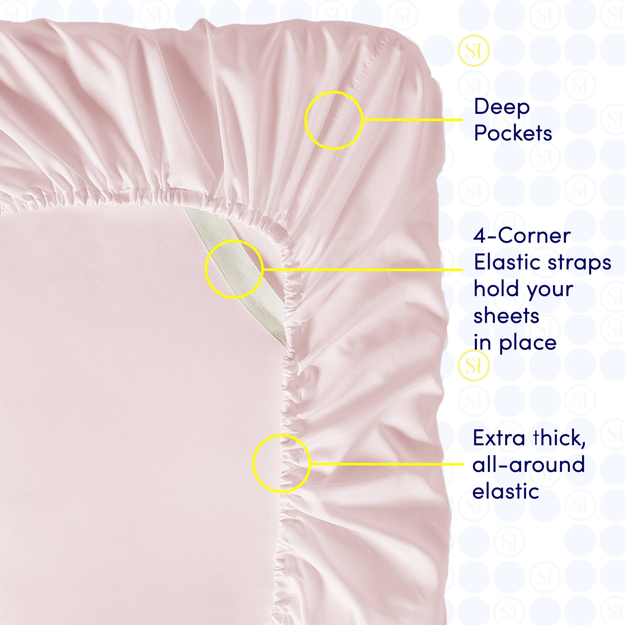 - Deep Pockets
- 4-Corner Elastic straps hold your sheets in place
- Extra thick, all-around elastic