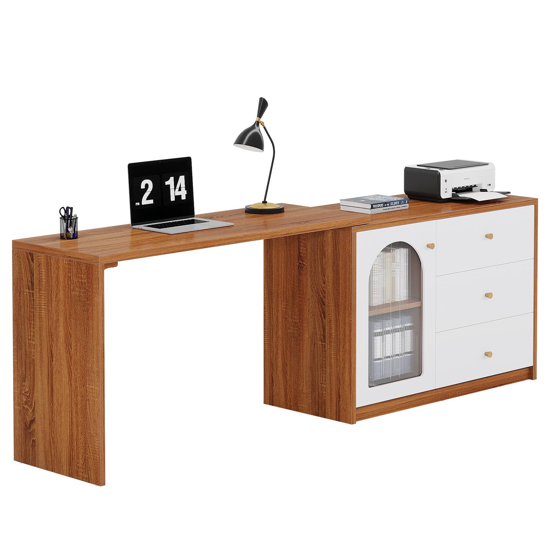 Angle. Kadyn - Kadyn Wooden Computer Desk with Storage Drawers, Home Office Furniture for Home and Office, Space-Saving Design, Brown - Brown And White.