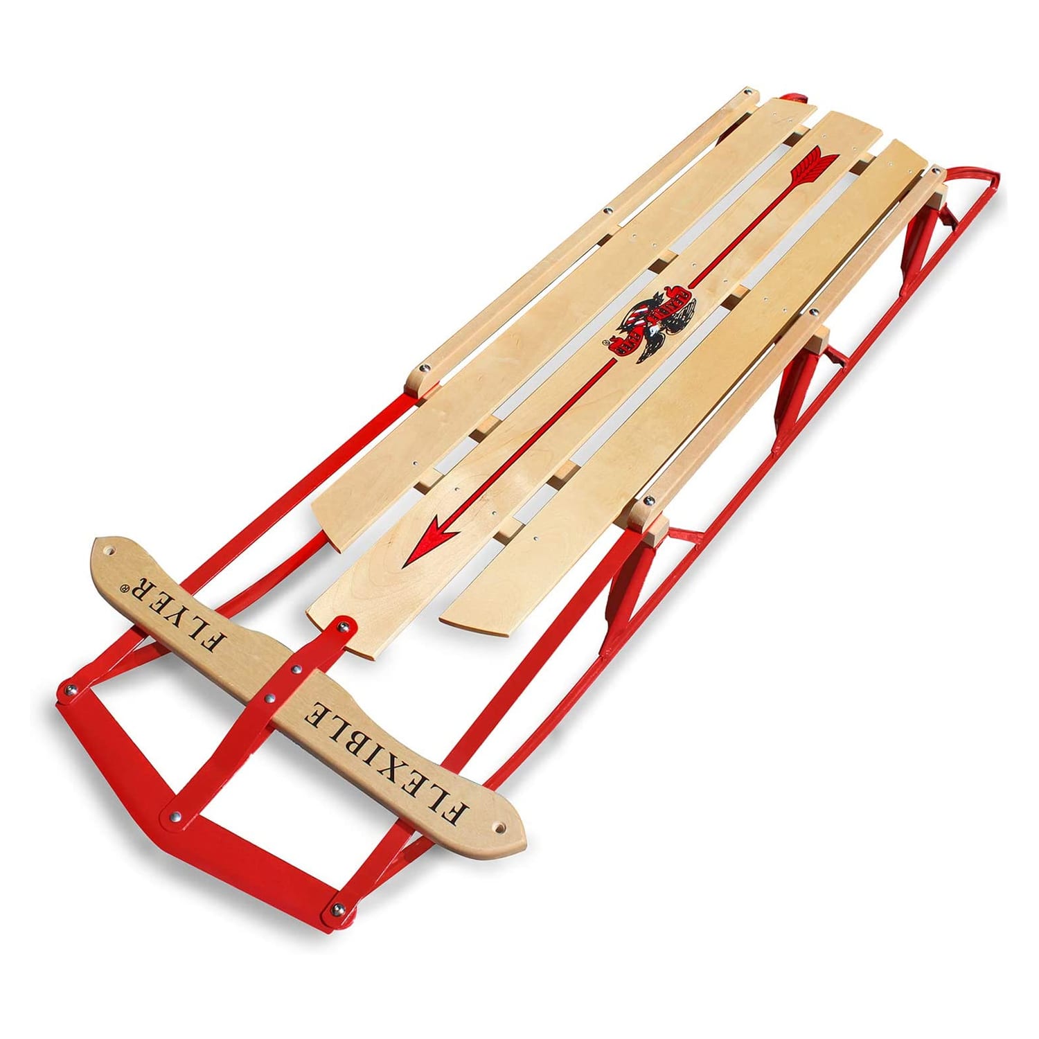 Flexible Flyer - Metal Runner Steel/Wood 60" Long Snow Slider Sled for Kids - Red