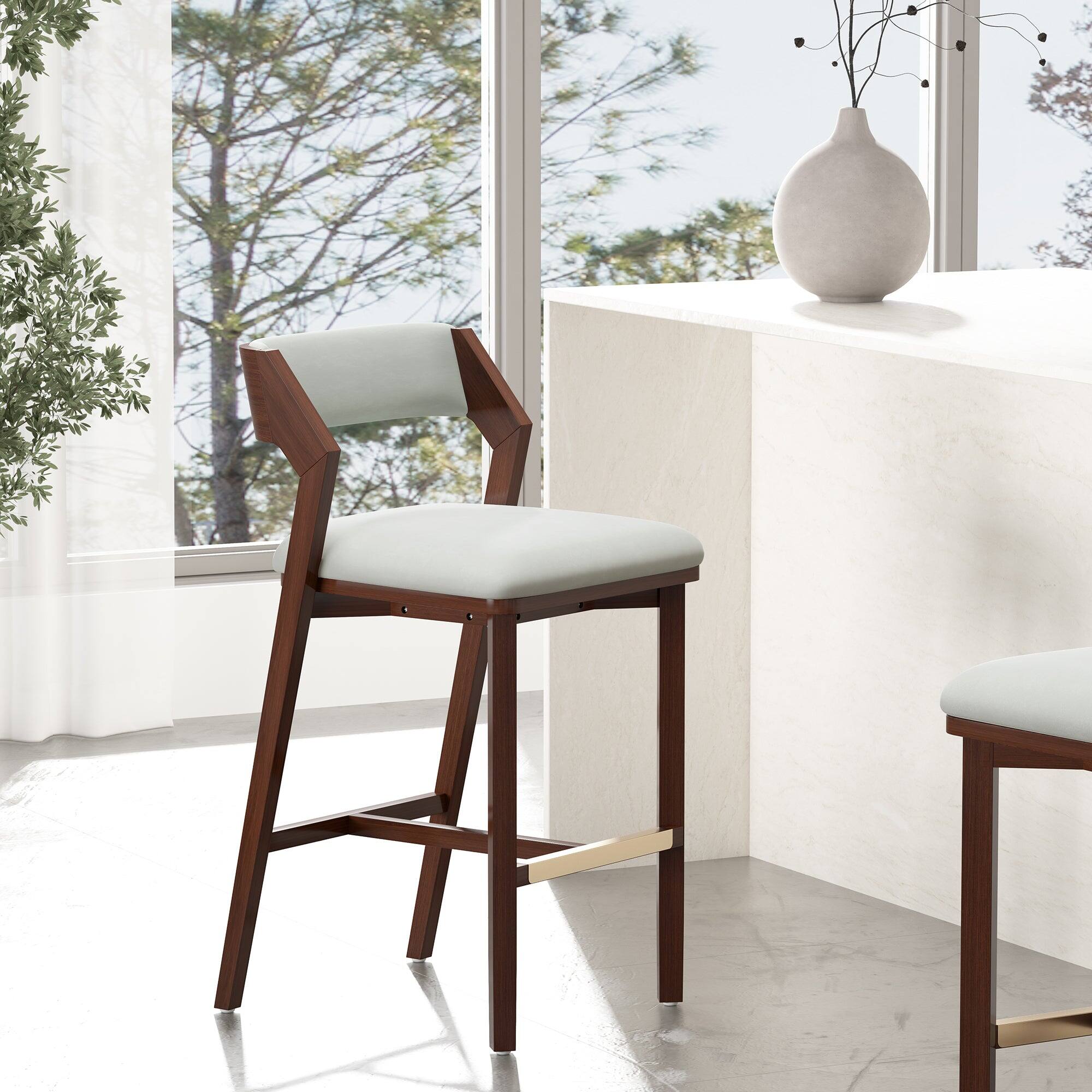 Angle. Manhattan Comfort - Patricia Modern Wood Upholstered Barstool - White Glacier.