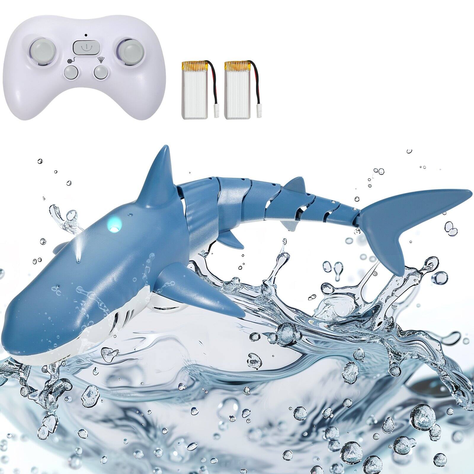 Front. Glintex - RC Shark Toy 2.4GHz High Simulation Electric Shark with Light & Spray Water, Remote Control Pool Toy for Kids 6+.
