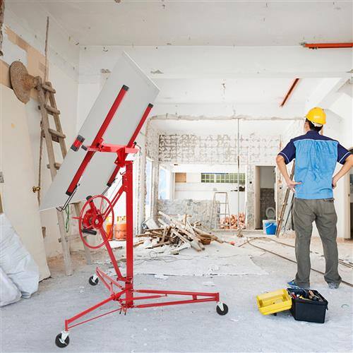 Alt View 1. Winado - 11FT Drywall Rolling Lifter Panel Hoist Jack with Lockable Casters & Tilting Cradle for Ceiling and Wall Installation - Red.