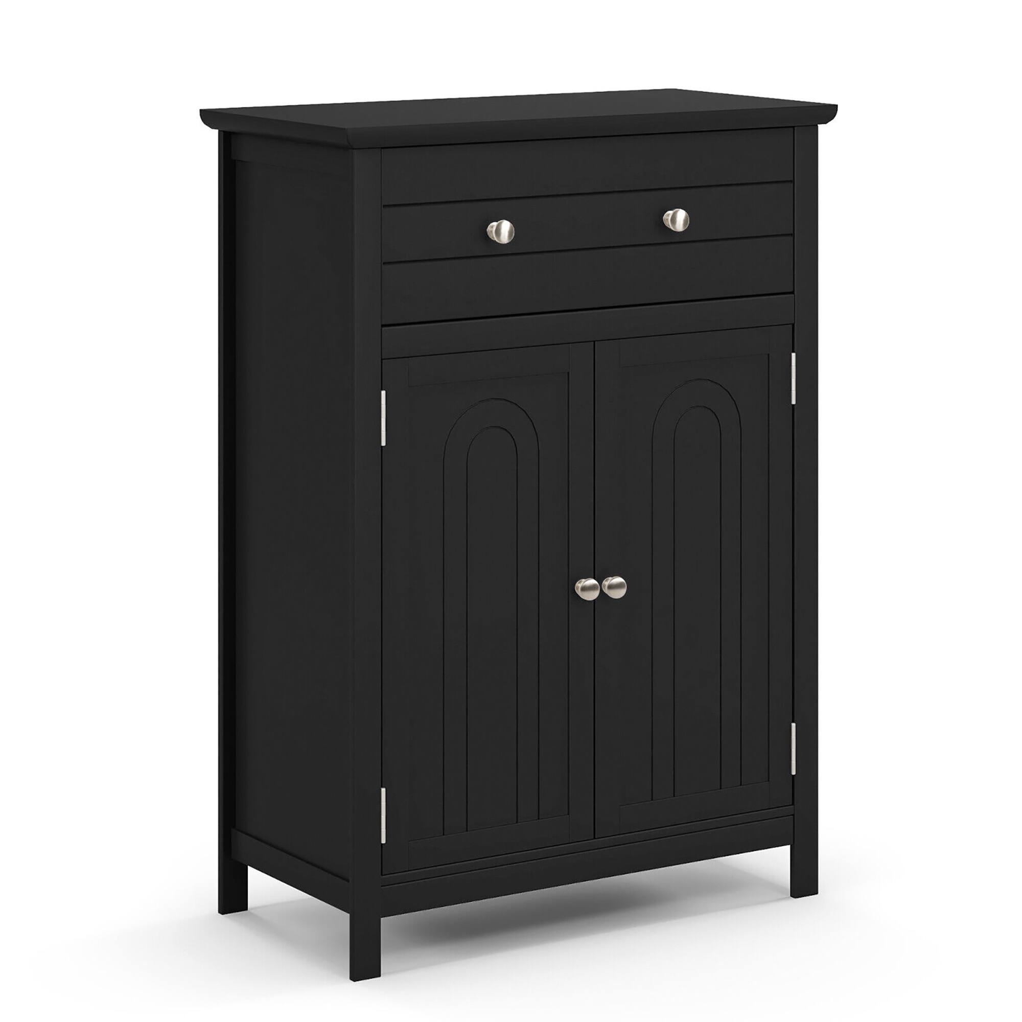 Alt View 9. Gymax - Gymax Bathroom Floor Cabinet Wooden Storage Organizer with Drawer & Doors Blcak - Black.