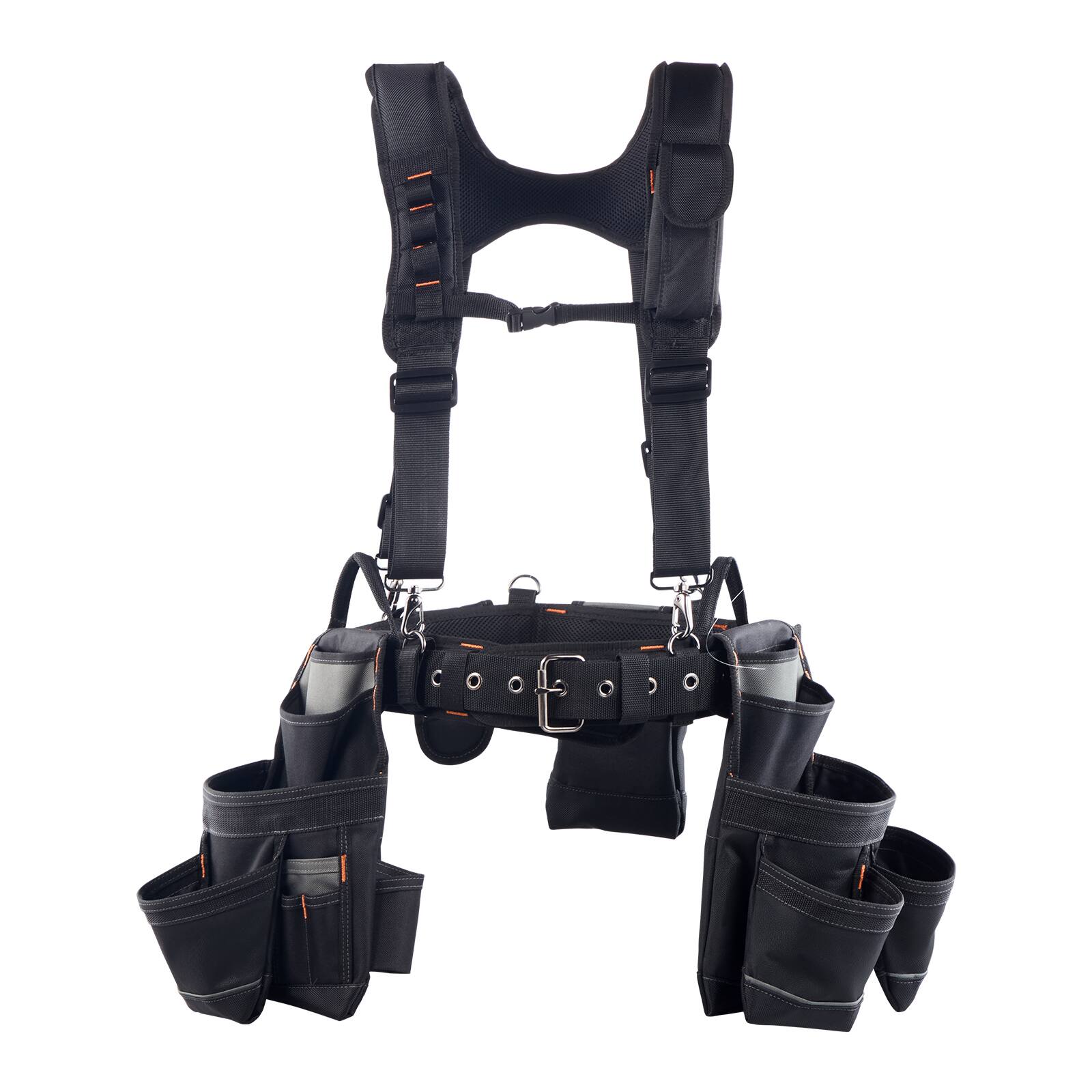 Alt View 5. VEVOR - Tool Belt, 19 Pockets Tool Pouch with Suspenders for Men, Heavy Duty Adjustable Utility Belt Work Bag Detachable - Black.