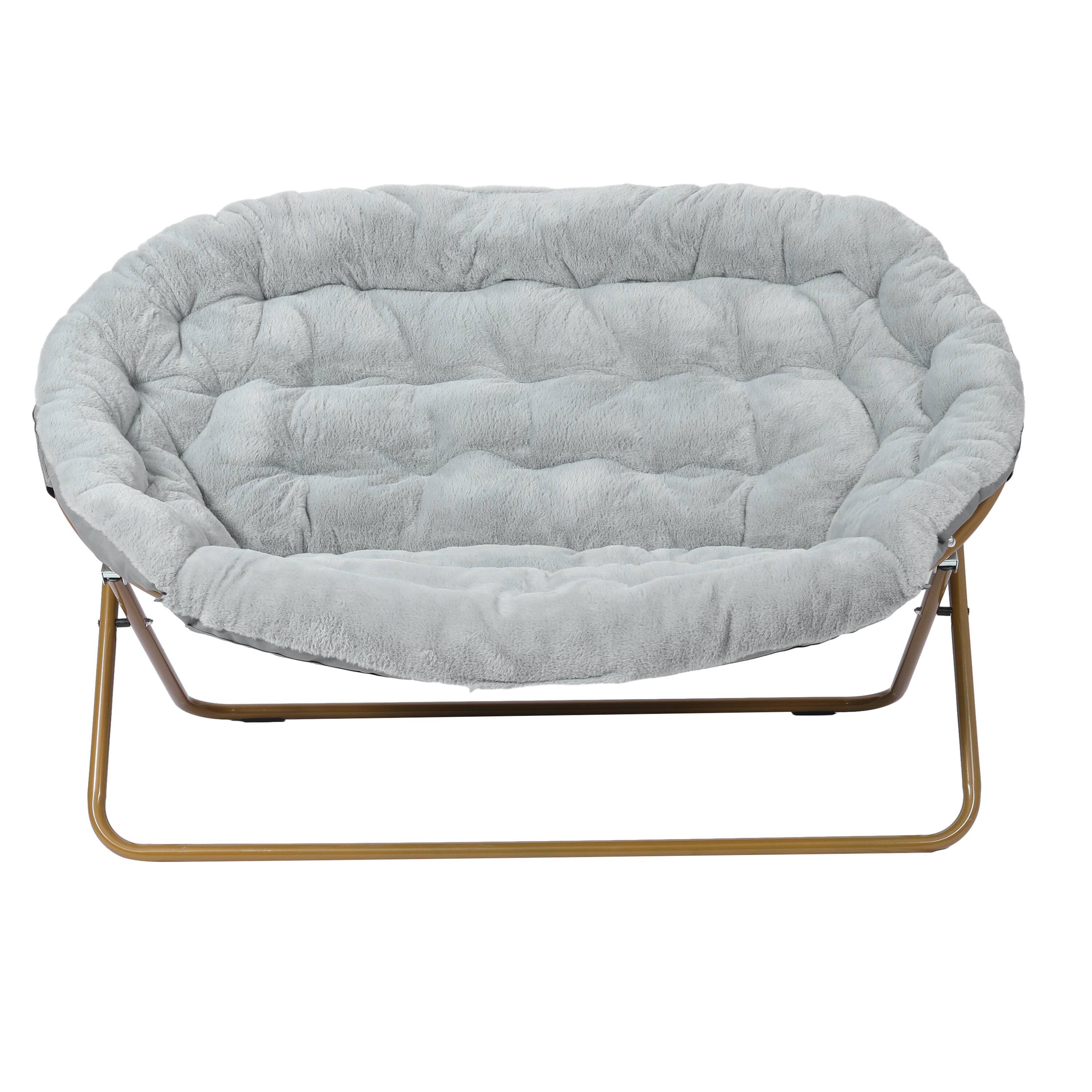 Alt View 9. Emma + Oliver - Janey Folding Double Saucer Chair with Steel Frame for Dorm, Living Room, or Bedroom - Gray Fabric/Soft Gold Frame.