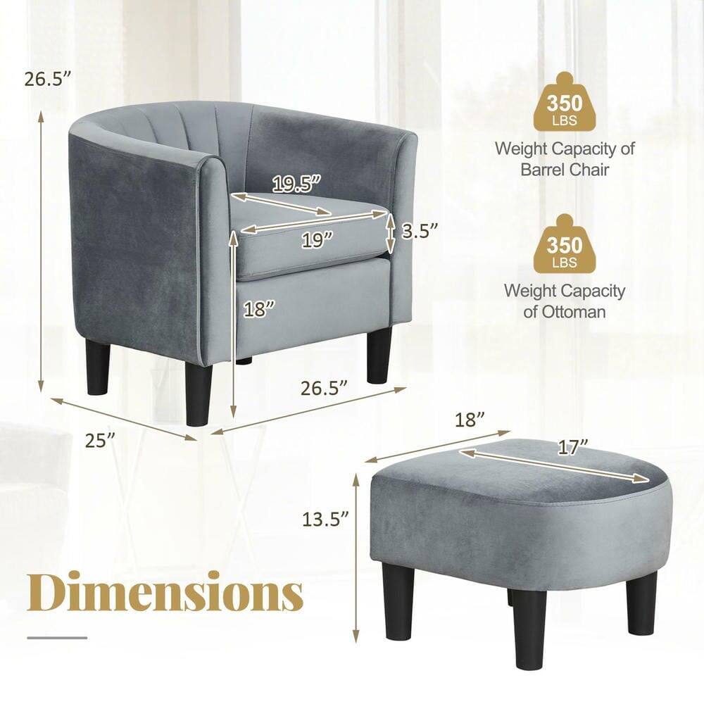 26.5" 350 LBS 19.5" Weight Capacity of Barrel Chair  
19" 3.5" 350 LBS 18" Weight Capacity of Ottoman  
25" 26.5" 18" 17" 13.5" Dimensions
