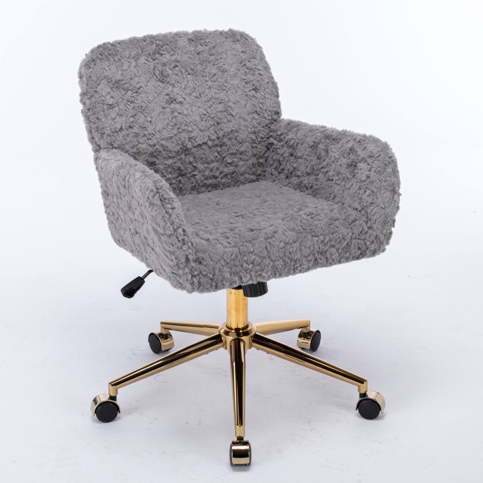 Left. APRILSOUL - Office Chair Artificial rabbit hair Office Chair with Golden Metal Base Adjustable Desk Chair Swivel Office Chair Gray - Gray.