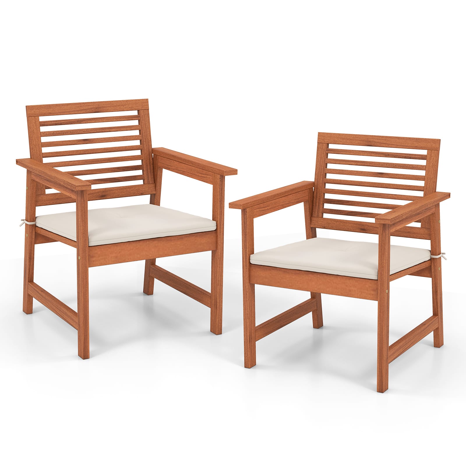 Costway - Set of 2 Outdoor Dining Chair Patio Solid Wood Chairs with Comfortable Cushions - Natural