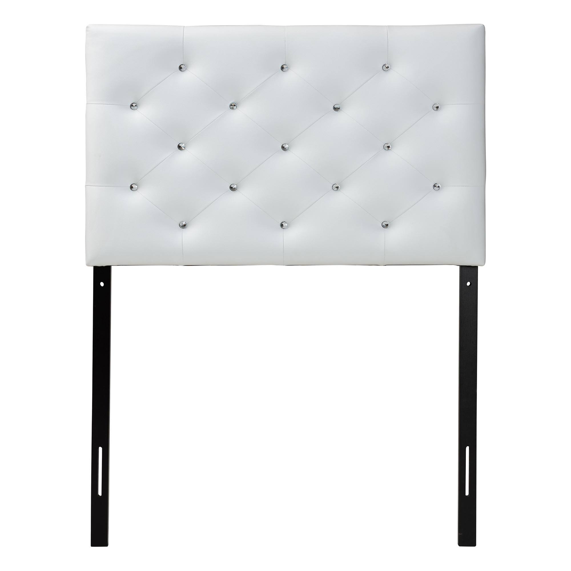 Angle. Baxton Studio - Viviana Modern and Contemporary Faux Leather Upholstered Button-Tufted Twin Size Headboard - White.