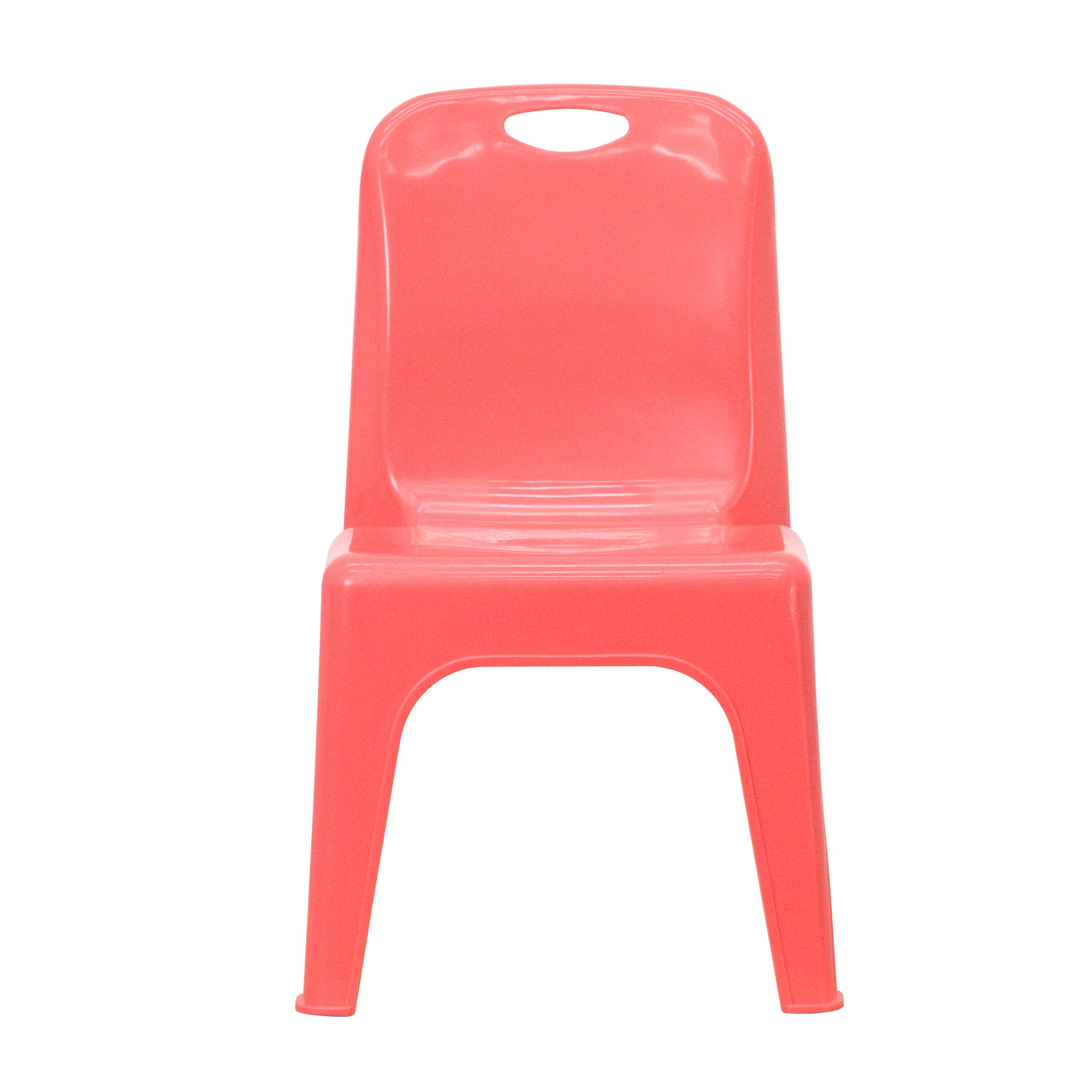 Alt View 8. Emma + Oliver - 4 Pack Plastic Stack School Chair with Carrying Handle and 11" Seat Height - Red.