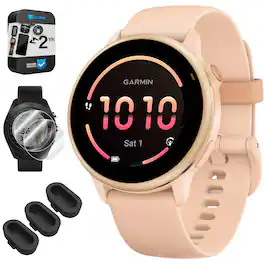 Garmin - VIVOACTIVE 6 Health & Fitness GPS Smartwatch + 2-Year Extended Warranty Accessory Bundle - Metallic Pink Dawn - (2025)