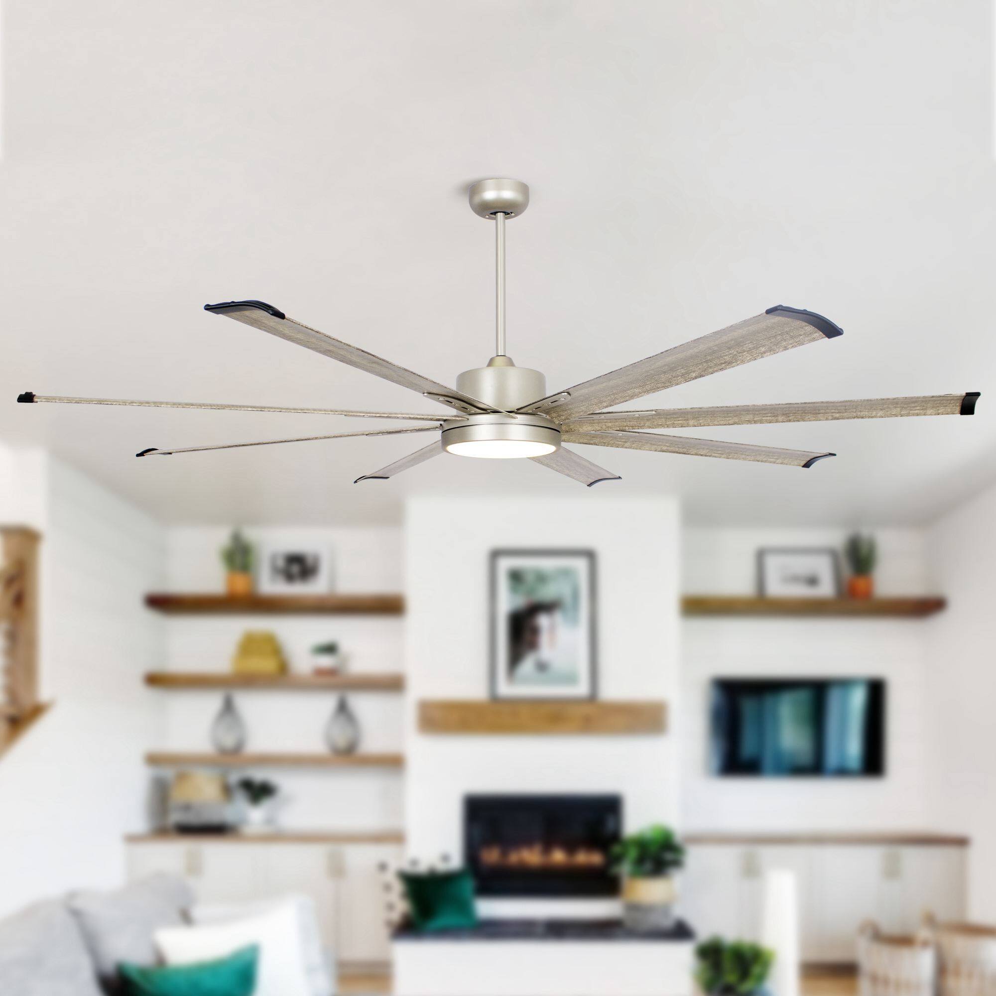 Back. Parrot Uncle - 72" Modern Silver LED Ceiling Fan with Remote Control and Aluminum Blades - Nickel.