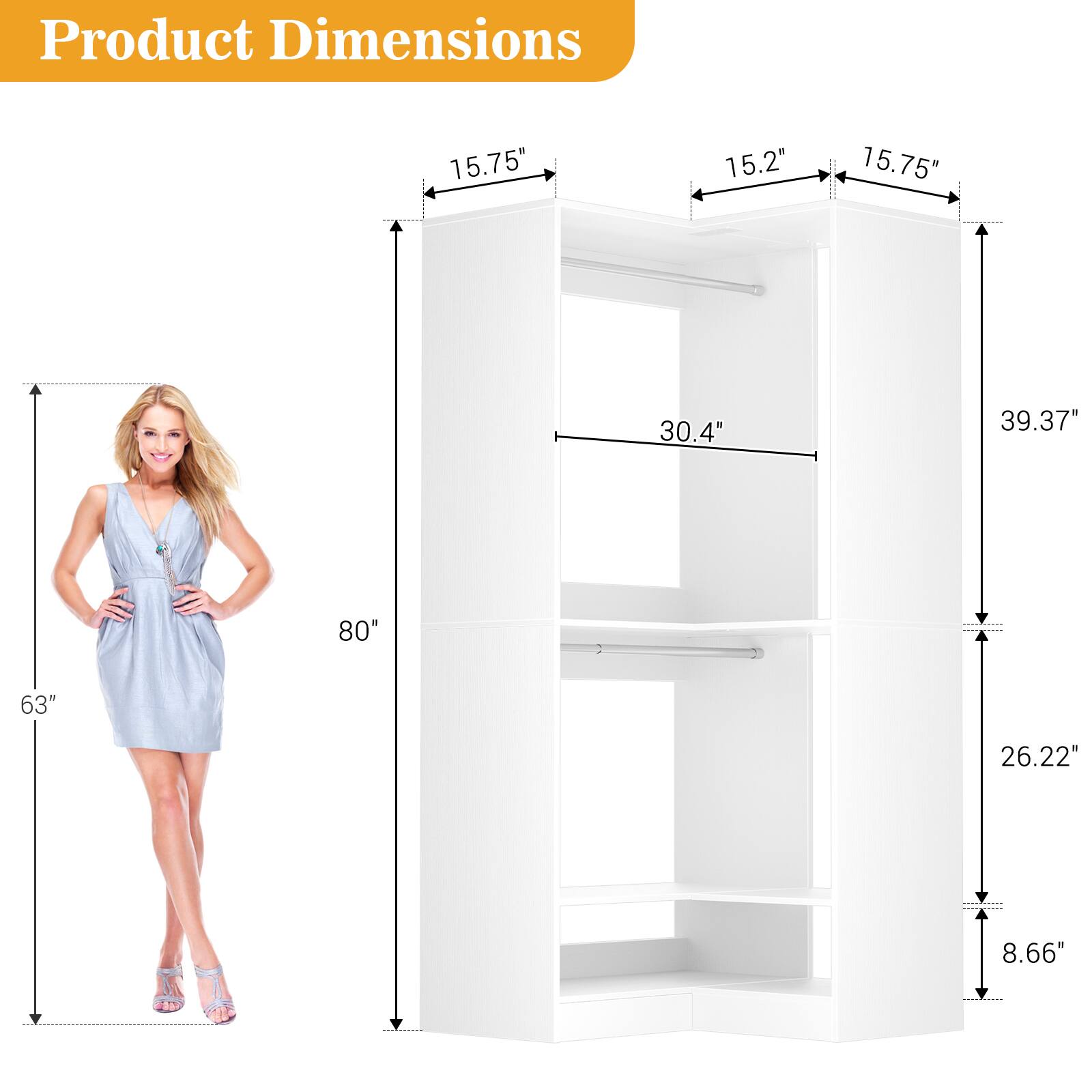 Product Dimensions: 15.75" x 15.2" x 30.4" x 39.37" x 80" x 63" x 26.22" x 8.66"