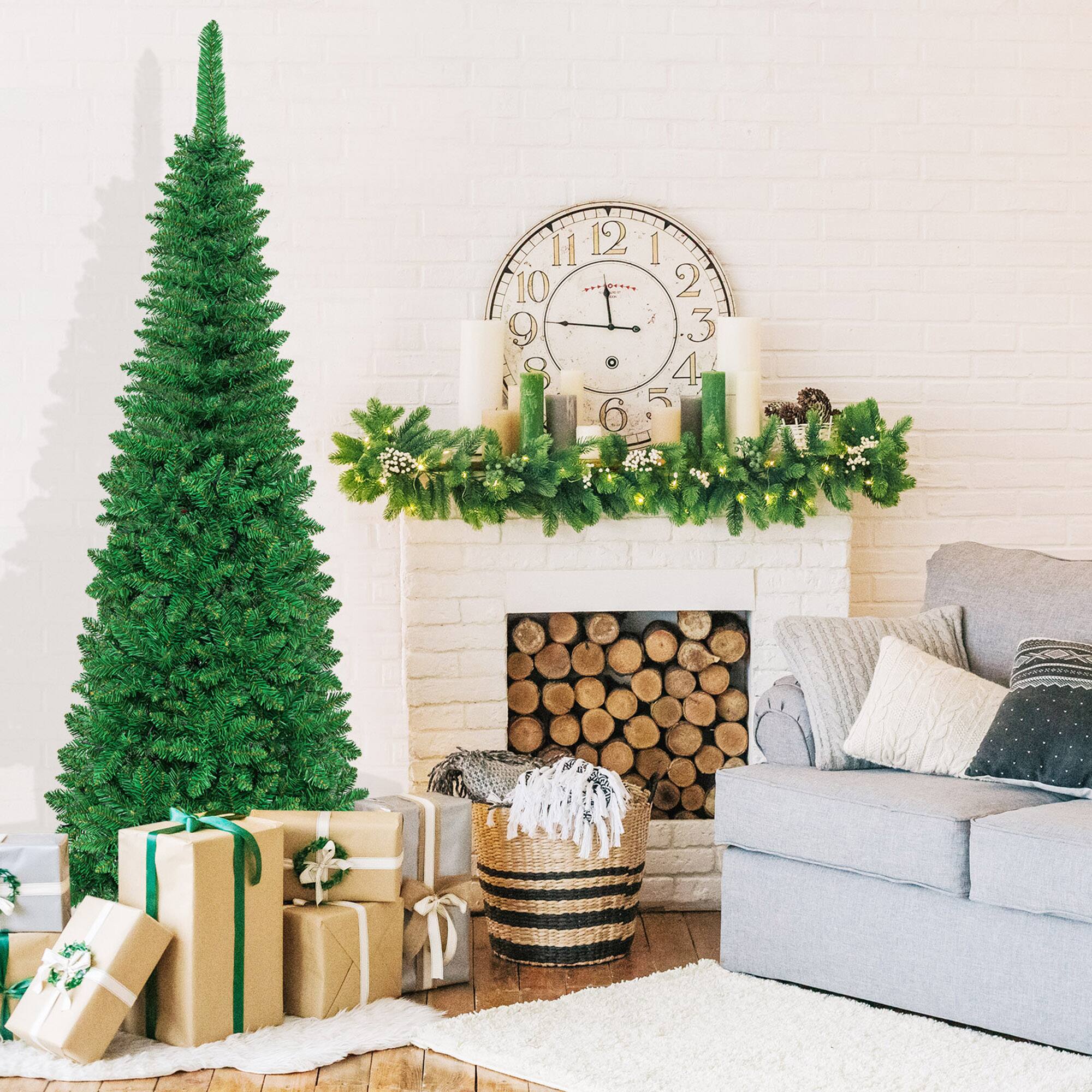 Alt View 2. Gymax - Gymax 6.5ft Pre-Lit Pencil Christmas Tree Traditional Indoor Decoration - Green.