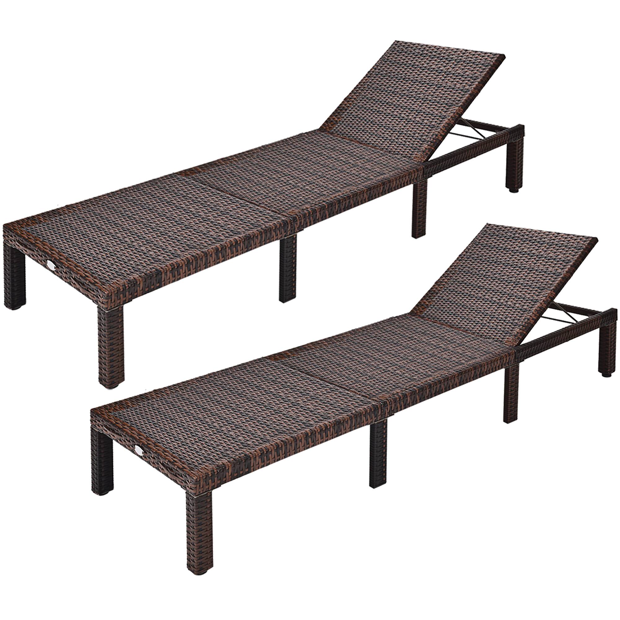 Left. Costway - 2PCS Outdoor Rattan Lounge Chair Chaise Recliner Adjustable Cushioned Patio Yard - Brown.