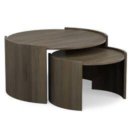 Simpli Home - Robin SOLID MANGO WOOD 32 inch Wide Round Contemporary 2 Piece Nesting Table, Fully Assembled - Ash Grey