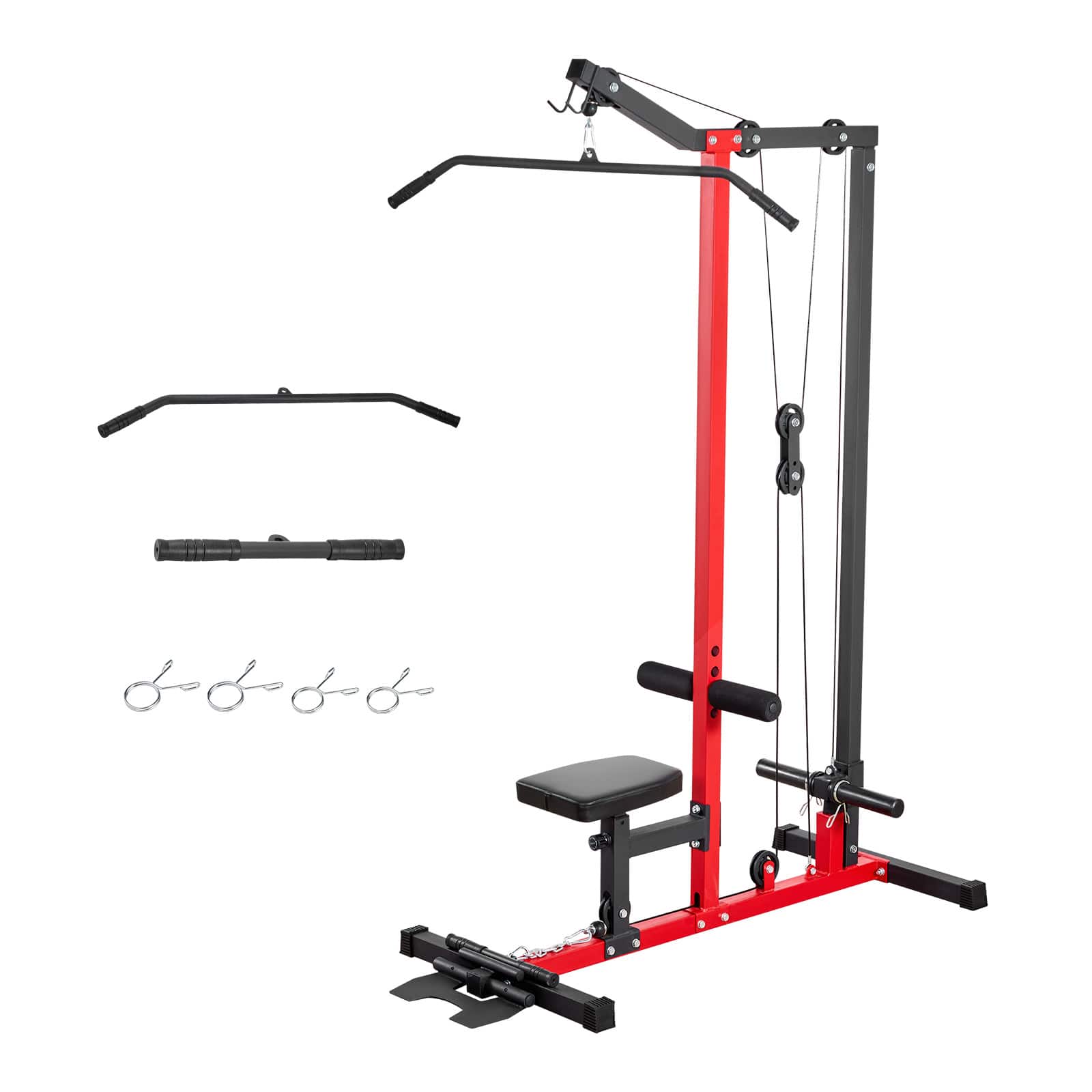 VEVOR - LAT Pull Down Machine, 2-in-1 Row Cable Machine, Cable Machines Home Gym with 3-Level Adjustable Seat - Black and Red