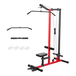VEVOR - LAT Pull Down Machine, 2-in-1 Row Cable Machine, Cable Machines Home Gym with 3-Level Adjustable Seat - Black and Red