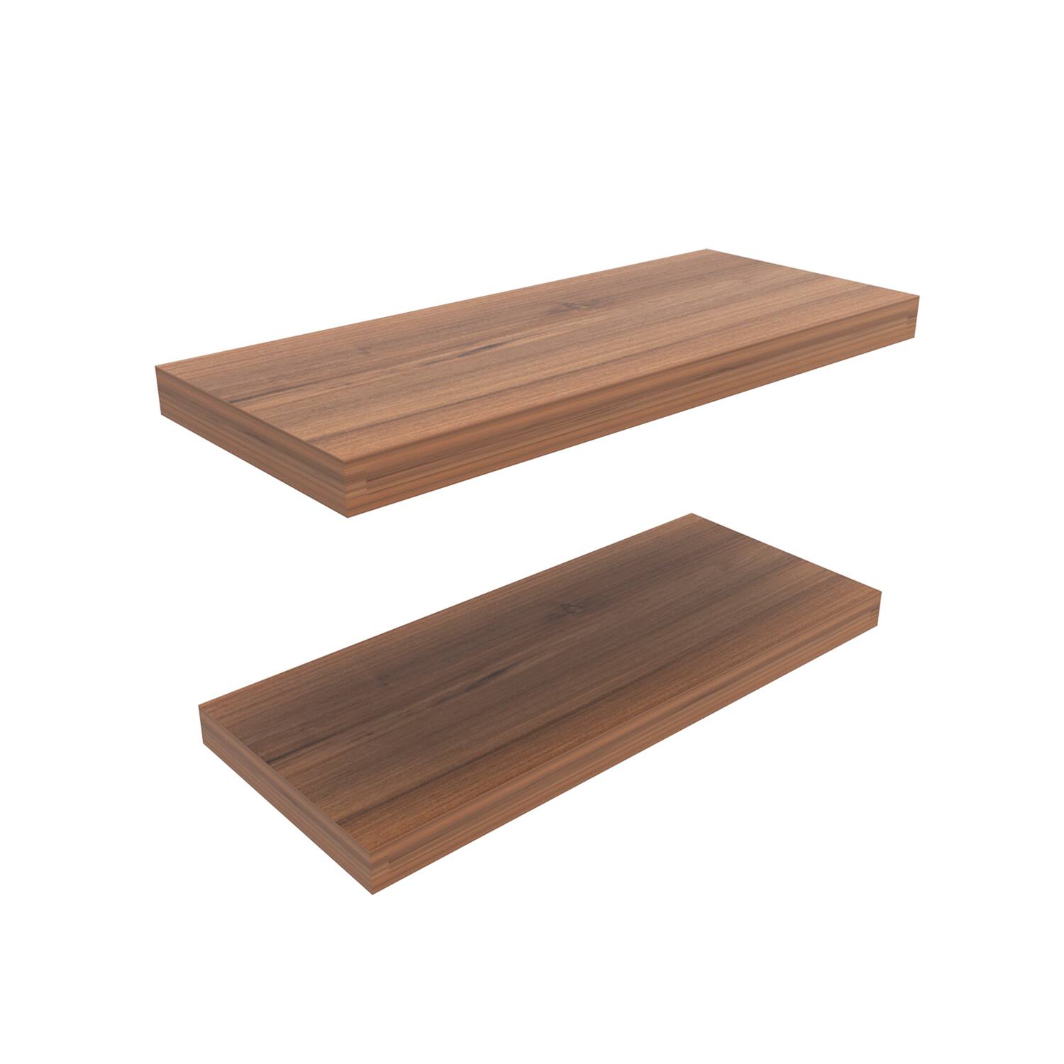 Angle. TuHome - Ecco 31.5" Wide Floating Shelves Set Of 2, Shelves For Wall Decor For Bedroom, Bathroom Storage Shelves. - Light Brown.
