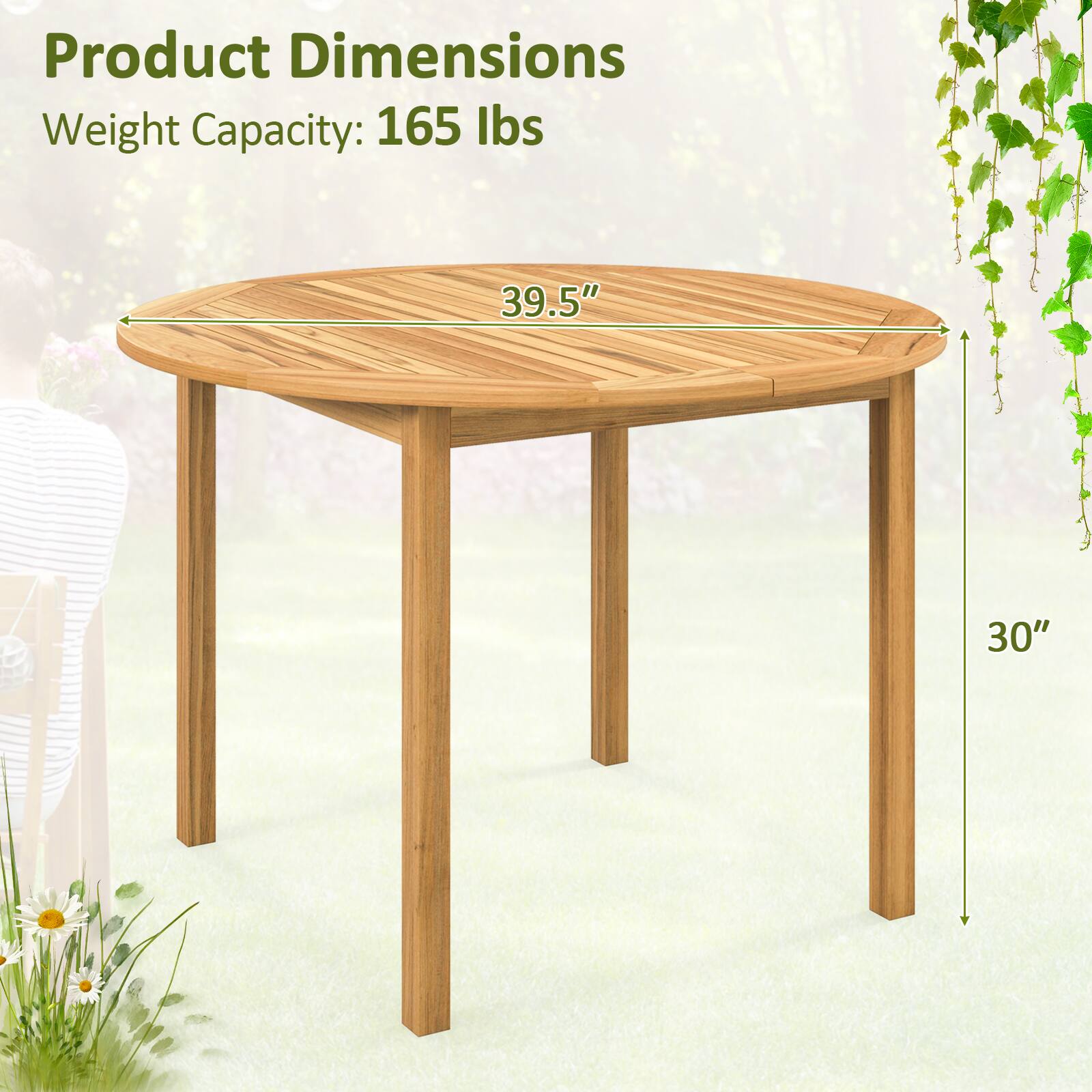 Product Dimensions  
Weight Capacity: 165 lbs  
39.5" x 30"