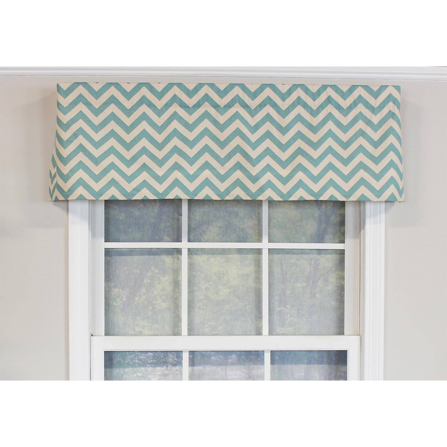 Angle. RLF Home - RLF Home Zig-Zag Tailored 100% Cotton with Fully Lined 3" Rod Pocket Valnance for Windows 50" x 14" Turquoise - Turquoise.
