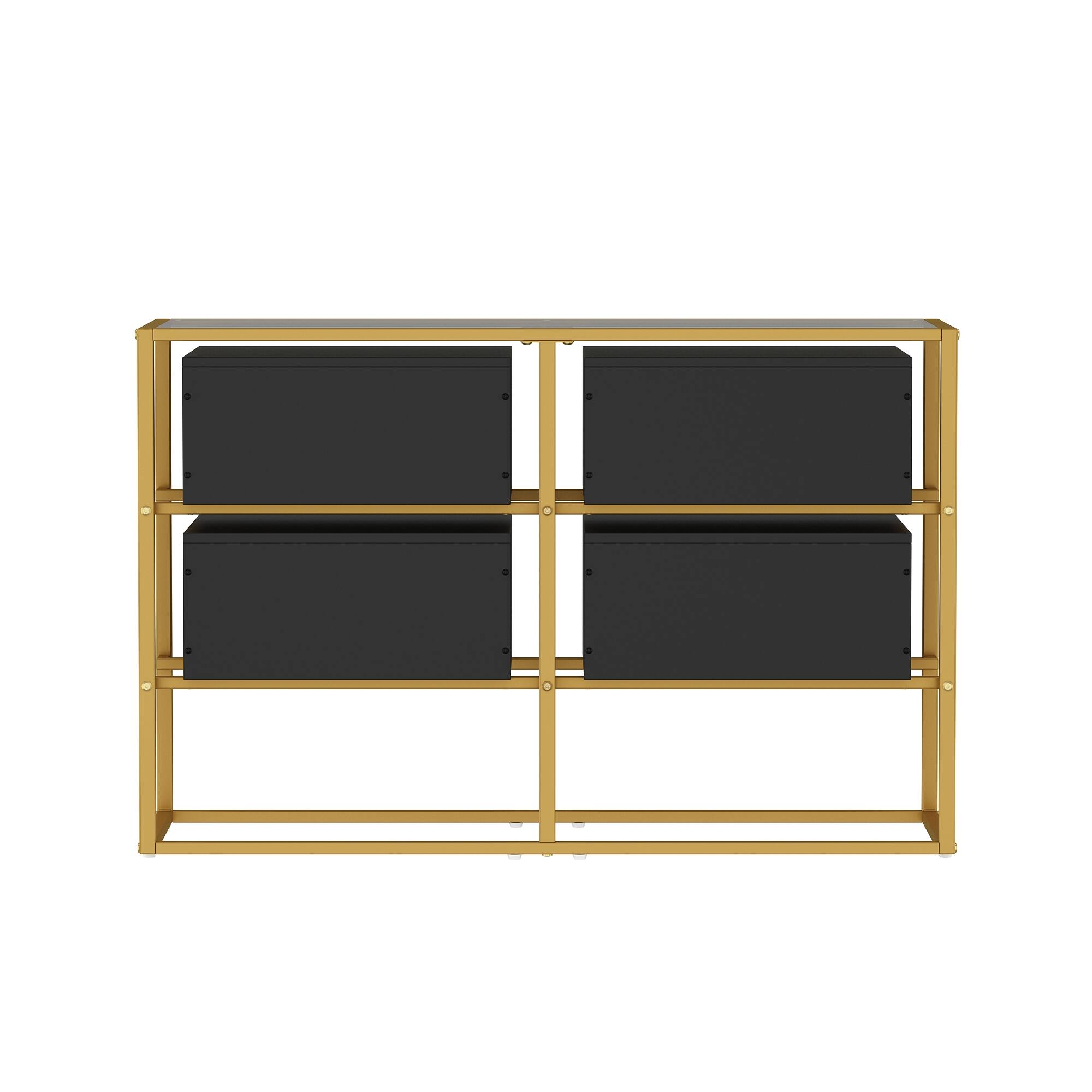 Back. Famapy - Famapy Metal- Framed Dresser: Tempered Glass Top & Modern Storage - Black.