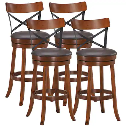 Front. Costway - Costway Set of 4 Bar Stools Swivel 29.5" Dining Bar Chairs with Rubber Wood Legs - Walnut,Black,Brown.