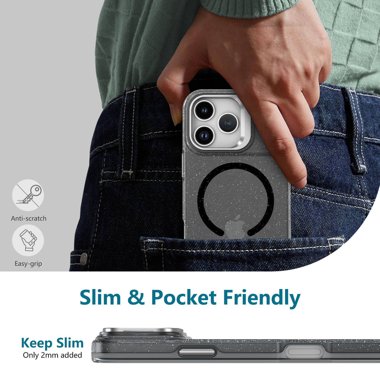 Anti-scratch  
Easy-grip  
Slim & Pocket Friendly  

Keep Slim  
Only 2mm added